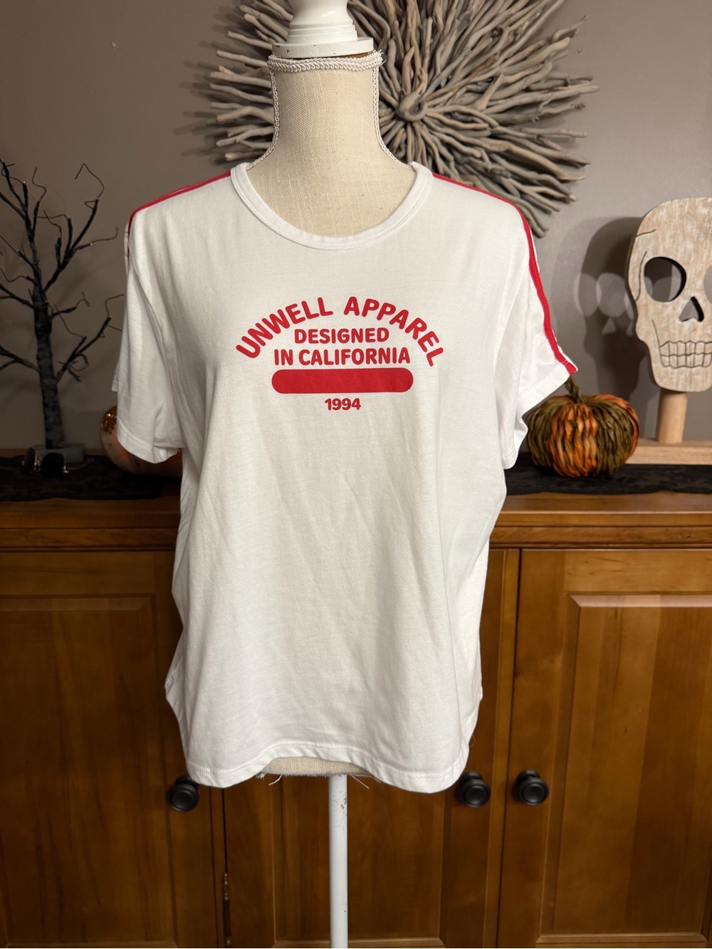 Unwell Apparel California 1994 White Red Stripe Graphic T-Shirt